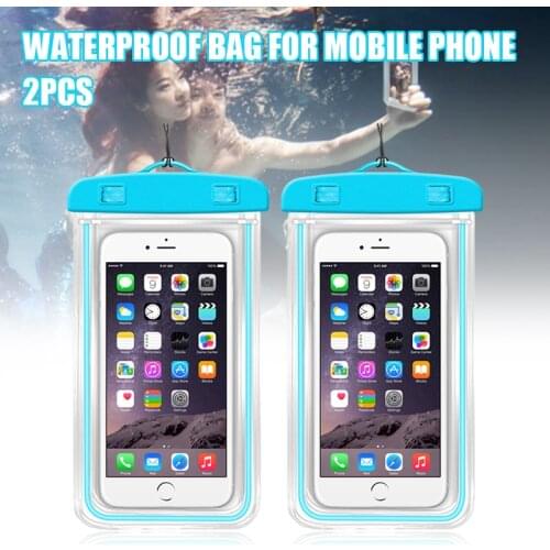 Hot Waterproof Case 2 Pack LuminousTransparent Phone Pouch for Swimming Boating Universal Phone Case Dry Bag with Lanyard