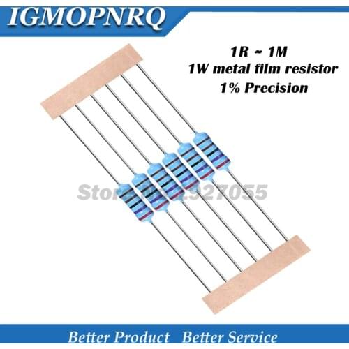20pcs 1W Metal film resistor 1% 1R ~ 1M 1K 4.7K 10K 22K 47K 100K 330K 470K 100k 200K 150K 220K 470K 180K 330K 910K 1M ohm