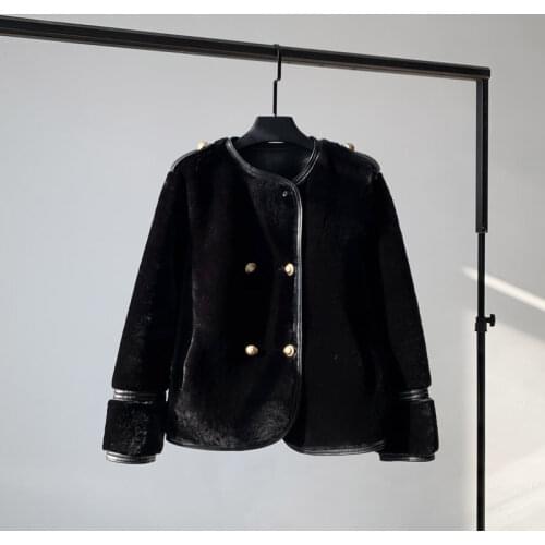 2021 Double-breasted Fur Coat Female Lamb Fur Leather Short Section Sheep Sheared Fur Coat Big Size Natural Sheepskin Coats