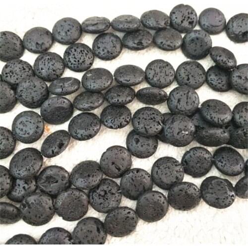 26PCS Nature Black Lava Stone Beads Accesories Size 15MM Coin Shape For Cute Jewelry Designs Natural Material Free Shippings