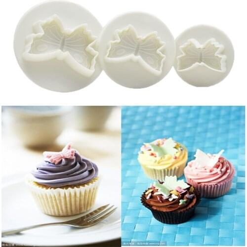 3Pcs Butterfly Shape Plastic Baking Mold Kitchen Biscuit Cutter Pastry Plunger 3D Stamp Die Fondant Cake Decorating Tools
