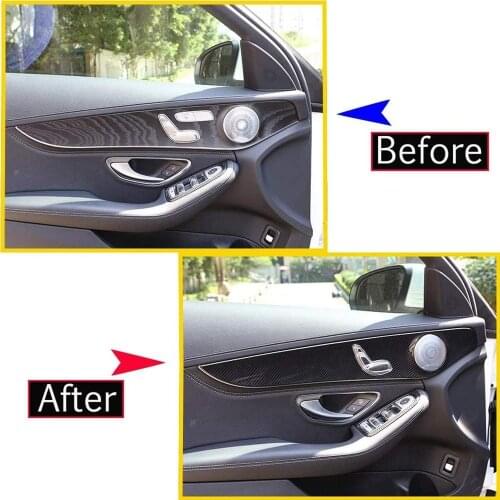 ABS Plastic Car Interior Door Panel Decoration Cover Trim Carbon Fiber Style For Mercedes Benz C Class W205 C180 2015-2018