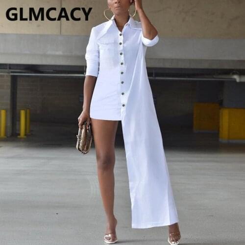 Long Sleeve Button Up Irregular Shirt Dress