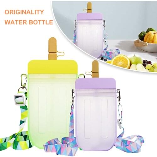 300ml Water Bottle Plastic Ice Cream Clear Drinks Bottle Liquid Container with Adjustable Shoulder Strap Leakproof Water Cup