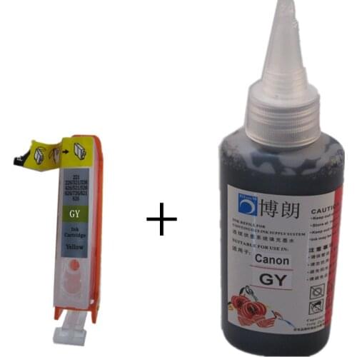 For CANON pixma MP980 MP990 printer CLI-521GY refillable ink cartridge + GY Dye Ink 100ml