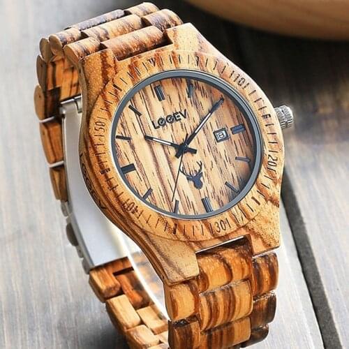 LeeEv Wooden Watch Men Luxury Stylish Quartz Watches Natural Handmade Zebra Wooden Watches for Men