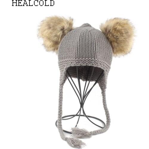 Children Baby Warm Crochet Skullies Beanies Winter Kids Hat Boys Girls Ponytail Beanie Faux Fur Pompom Hats