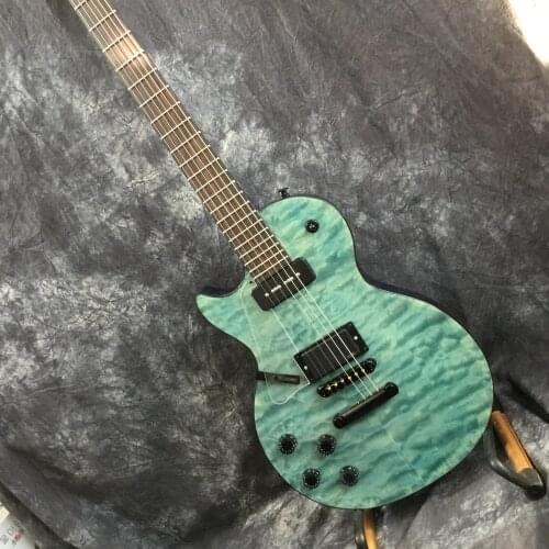 Electric guitar custom, left hand guitar, blue quilted top color map. Good sound quality, hot guitar sales, free shipping