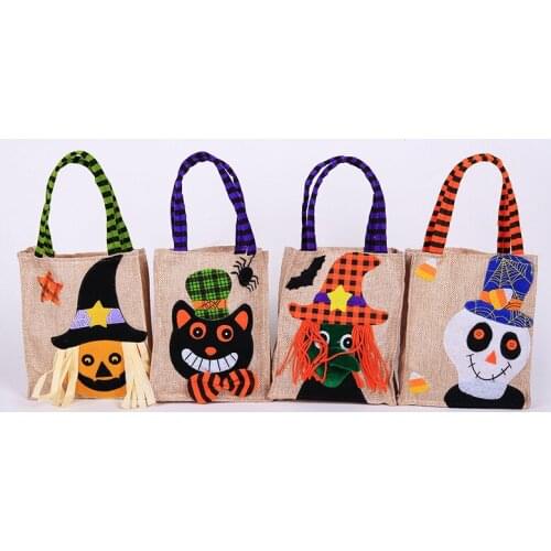 Halloween decorations cartoon pumpkin linen tote bag ghost festival party party dress up props children candy bag