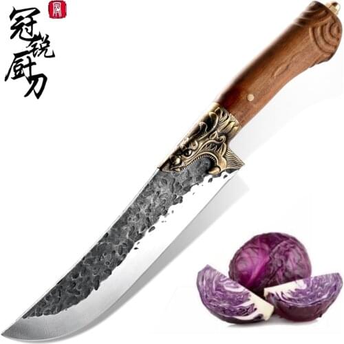 Chinese Kitchen Knife Slaughter Butcher Chef Cooking Tool Hand Forged Hammered Blade Pchak Meat Fish Vegetables Slicing Gadgets