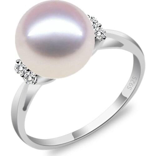 HOT Luxury silver ring AAA zircon 12mm natural shell pearl ring Tahitian style pearl ring Fashion jewelry pearl ring For women