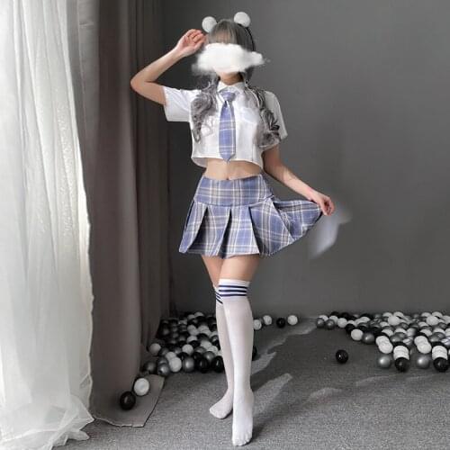 Jimiko Women Lingerie Kawaii Student Uniform Role Playing Sexy Schoolgirl Costume Naughty Underwear Crop Shirt+pleated Skirt Set