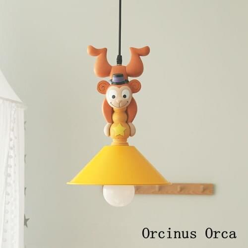 Cartoon creative yellow monkey chandelier Boy Girl Bedroom childrens room lamp American color animal led Chandelier