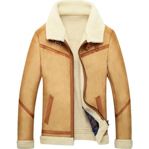 Faux Cashmere Mens Fur Coat Brown Outwear Jacket Fleece Mens Fur Coats Faux Sheepskin Parka Slim Luxury Winter Warm