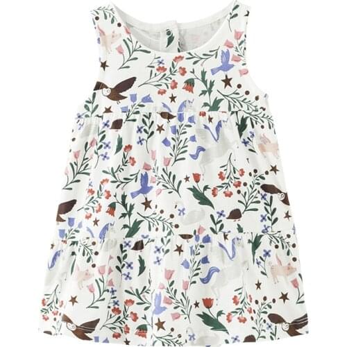 Little Maven New Summer Kids Clothing Sleeveless Floral Animal Printed O-neck Knitted 1-6yrs Cotton Girls Vest Dresses