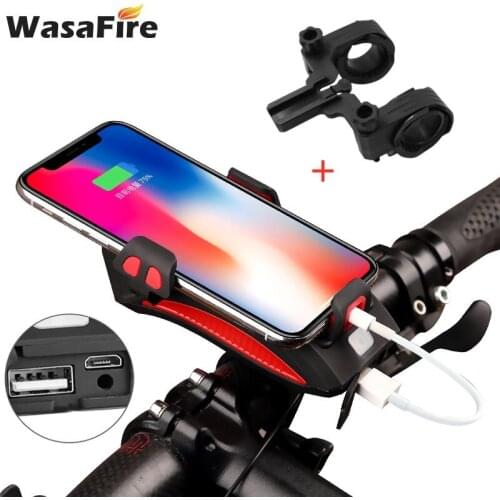 Multi-function 4 in 1 Bicycle Light with Double-hole Central Base USB Power Bank MTB Phone Stand Bike Horn LED Bike Front Light