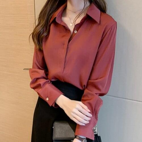 Fashion Office Lady Long Sleeve Blouse Trend Button Loose Casual Shirt Sweet Women Plain POLO Collar Tops
