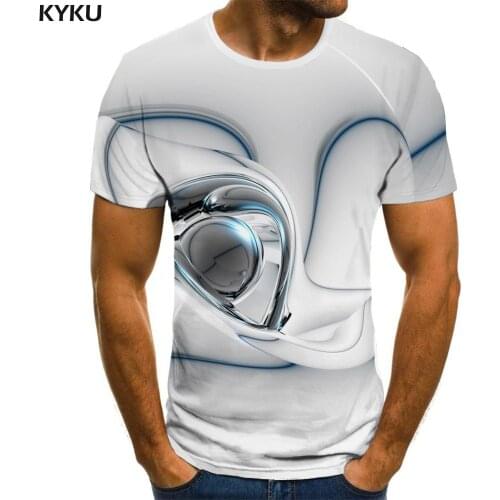 KYKU Abstract T shirt Men Psychedelic T-shirts 3d White Shirt Print Art Funny T shirts Mens Clothing Punk Rock Casual Tops Male