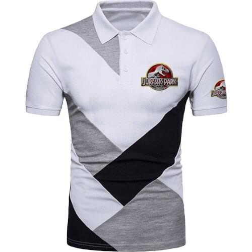 2021 Jurassic Park Men Color Matching Polo Short Sleeve Shirt Contrast Color New Clothing Summer Streetwear Casual Fashion tops