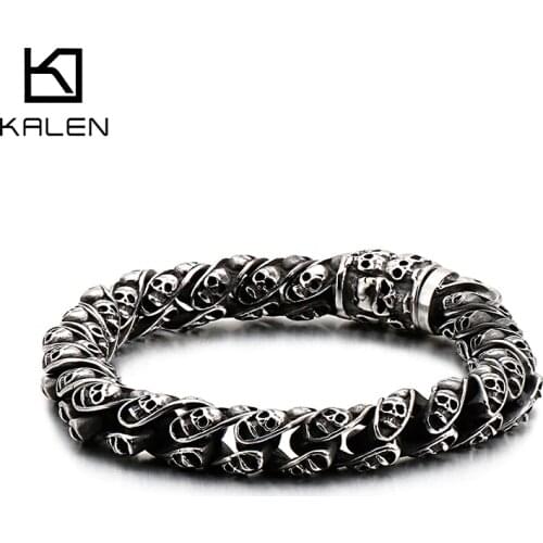 10mm Punk Skull Bracelet Men 316 Stainless Steel Curb Cuban Link Chain Ghost Head Bracelets