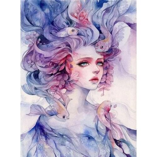 5D Diy Poured Glue Diamond Painting Kits Scalloped Edge Cartoon Girl Portrait Full Round Dirll Embroidery Handmade Products Gift