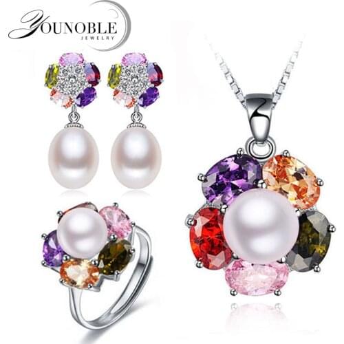 Genuine Natural Necklace Earring Wedding Jewelry Sets 925 Sterling Silver Jewelry Anniversary Birthday Gift White