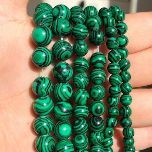 Natural Stone Green Smooth Malachite Round Loose Beads for Jewelry Making DIY Handmade Bracelet Necklace Wholesale 4-12mm 15inch