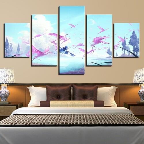 Landscape Sky Cloud Star Mountain River Hot Air Balloon 5 Piece Wall Pictures For Living Room Color Painting Art Home Decor