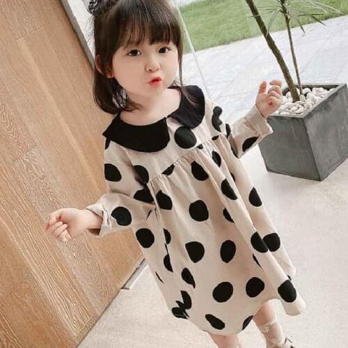 Girls Polka Dot Long-Sleeve Dress Autumn New Style Childrens Doll Collar Casual Cute Princess Dresses WTA37
