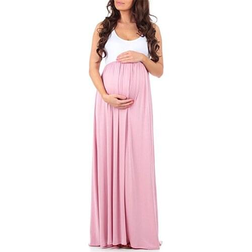 Maternity Dresses Long Skirt Sundress Stitching Sleeveless Women Summer Maxi Big Swing Casual Pregnant Clothe