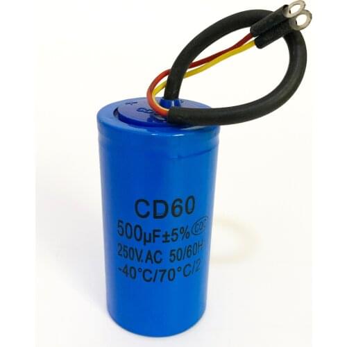 CD60 500uF 250V AC Starting Capacitor For Heavy Duty Electric Motor Air Compressor Red Yellow Two Wires free shipping