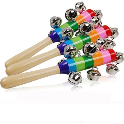 Rainbow Color Baby Hanging Bell Rattles Toys Wooden and Metal BB Handheld Toys Baby Exercise Babys Hearing and Eyesight Tool