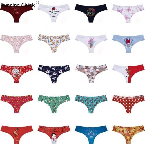 Animal snowman Santa Claus printing sexy breathable ladies underwear low waist sexy thong