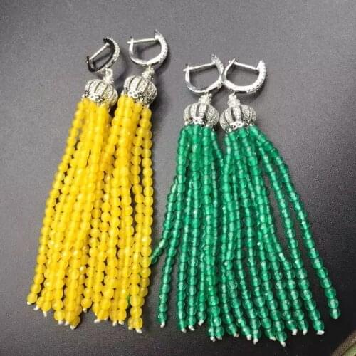 One pair yellow green agate round faceted 3-4mm s925 hook earrings FPPJ wholesale beads nature