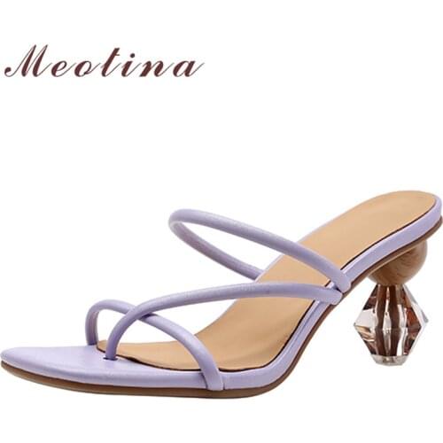Meotina Women Sandals Shoes Flip Flop Strange Style High Heel Sandals Ladies Slidies Square Toe Summer Ladies Footwear Purple 40