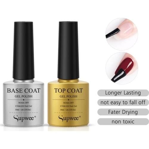 Supwee 10ml Top Coat Uv Gel No Wipe Basecoat and Top Coat Transparent Semi-permanent Protection of Nail Base Top Coat Set