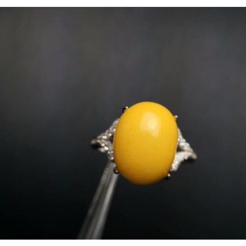 Uloveido 925 Sterling Silver Oval Cut Natural Beeswax Ring Big Wedding Engagement Rings Anniversary Gift for Women 20% FJ383