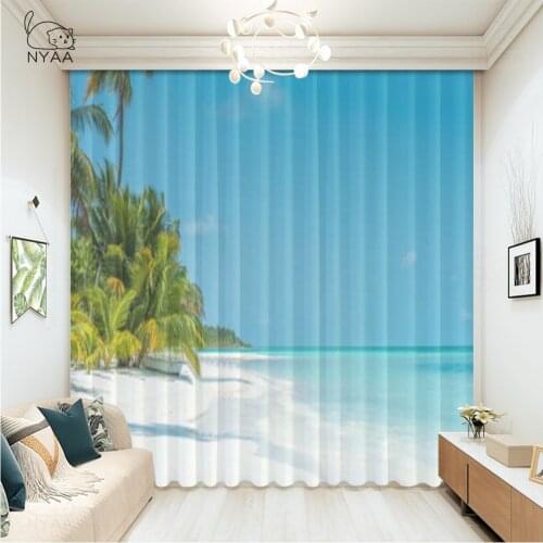 Sea Beach Wave Vacation Scenery Printed Curtain Screen For Room ChildrenS Curtains Girl Bedroom Curtains Blackout Micro Shading
