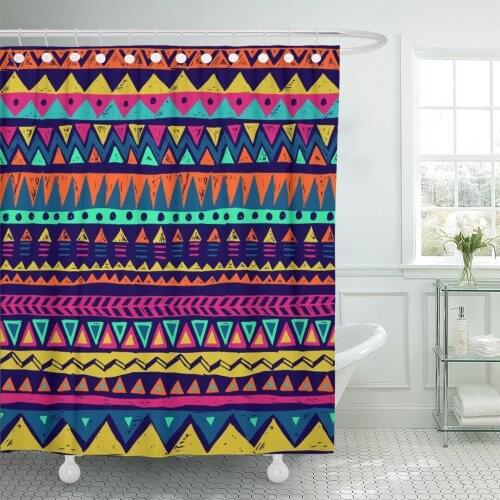 Peru Multicolor Tribal Navajo with Doodle Aztec Fancy Abstract Geometric Ethnic Hipster Design Mexico Shower Curtains Waterproof