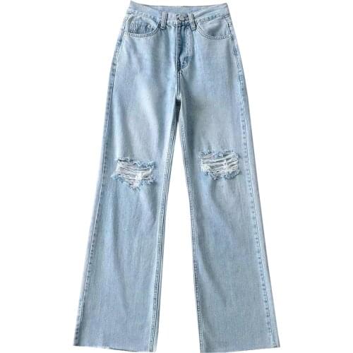 Female Baggy Jean Za Straight Casual Pants Womens Fashion Jeans High Waist Ripped Wide Leg Loose Cotton Denim Trousers