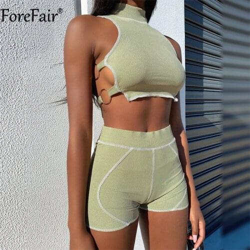 Forefair 2021 Summer Women Set Sport Suit Black Crop Top And Sexy Biker Shorts Fashion Streetwear Outfit Casual Two Piece Sets