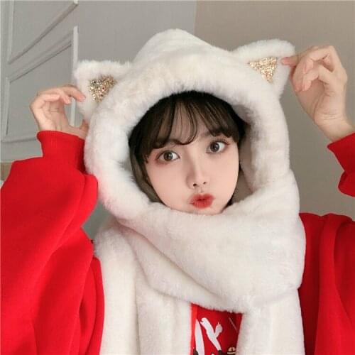 Winter chic sweet wool scarf gloves lovely small ear hat