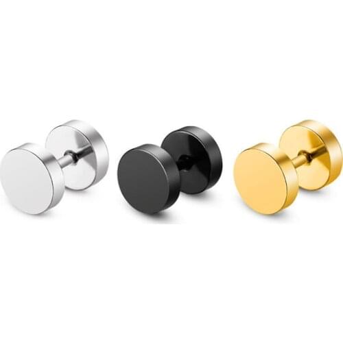 1 round stainless steel earrings barbell ear studs woman man hip hop ear studs jewelry