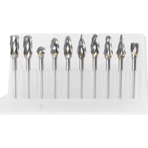 10Pcs Carbide Rotary File Milling Cutter Single Grain Tungsten Steel Grinding Head Woodworking Engraving Tool 3X6MM Set Retail