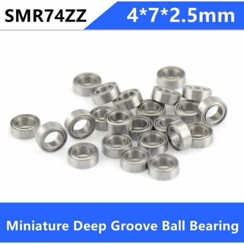 Free shipping 100pcs ABEC-5 SMR74ZZ SMR74 ZZ bearing 4*7*2.5mm Stainless Steel Deep Groove Ball Bearing 4x7x2.5mm S674ZZ MR74ZZ