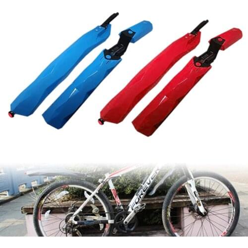 2 Pcs Black/Red/Blue Bike Front Rear Fenders Mountain Bicycle Mudguard Wings With LED Rear Tail Light Cycling Bike Accessories