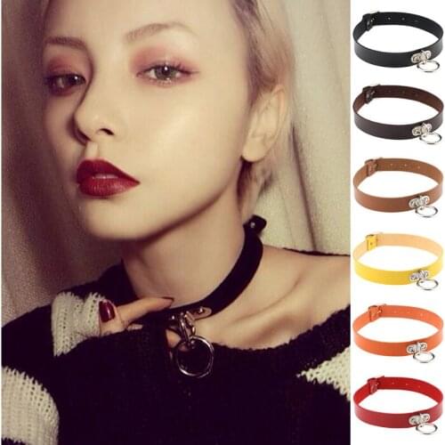 2021 Creative Punk PU Leather O-Shaped Necklace Retro Rock Fashion Collar Choker Birthday Party Gift Women Girl Jewelry