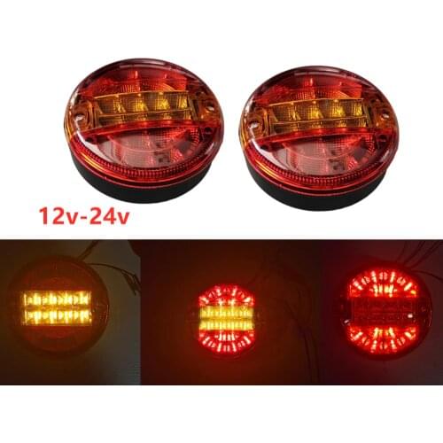 2x 5.5inch Emark 140mm 20 LED Trailer Truck Stop Tail Lights Amber Turn Signal Round Lamp Caravan Lorry Van Rear Light 12v-24v
