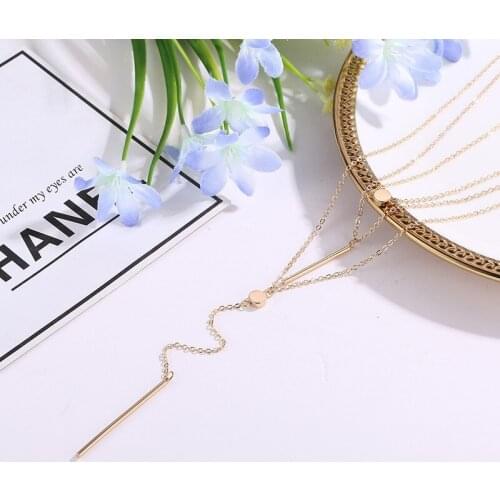 3 Layers Thin Metallic Bars Little Wafer Pendants Slimsy Chains Exquisite Golden Silver Plated Necklaces For Women