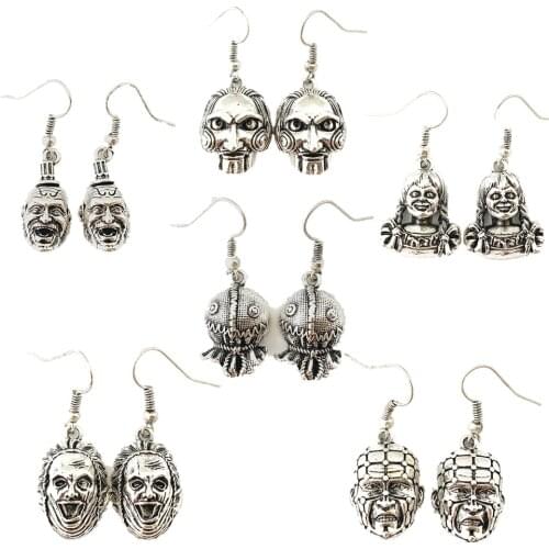 Annabelle Conjuring Captain Spaulding Hellraiser Leatherface Sam Doll Trick or Treat Saw Horror Earrings Metal Gifts for Girl